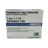 ADRENALINE INJECTION 1 IN 1000, 5 X 1ML AMPS