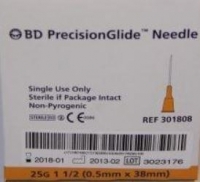 BD PRECISIONGLIDE NEEDLE 25G X 38MM, 100