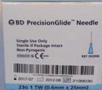 BD PRECISIONGLIDE NEEDLE 23G X 25MM, 100