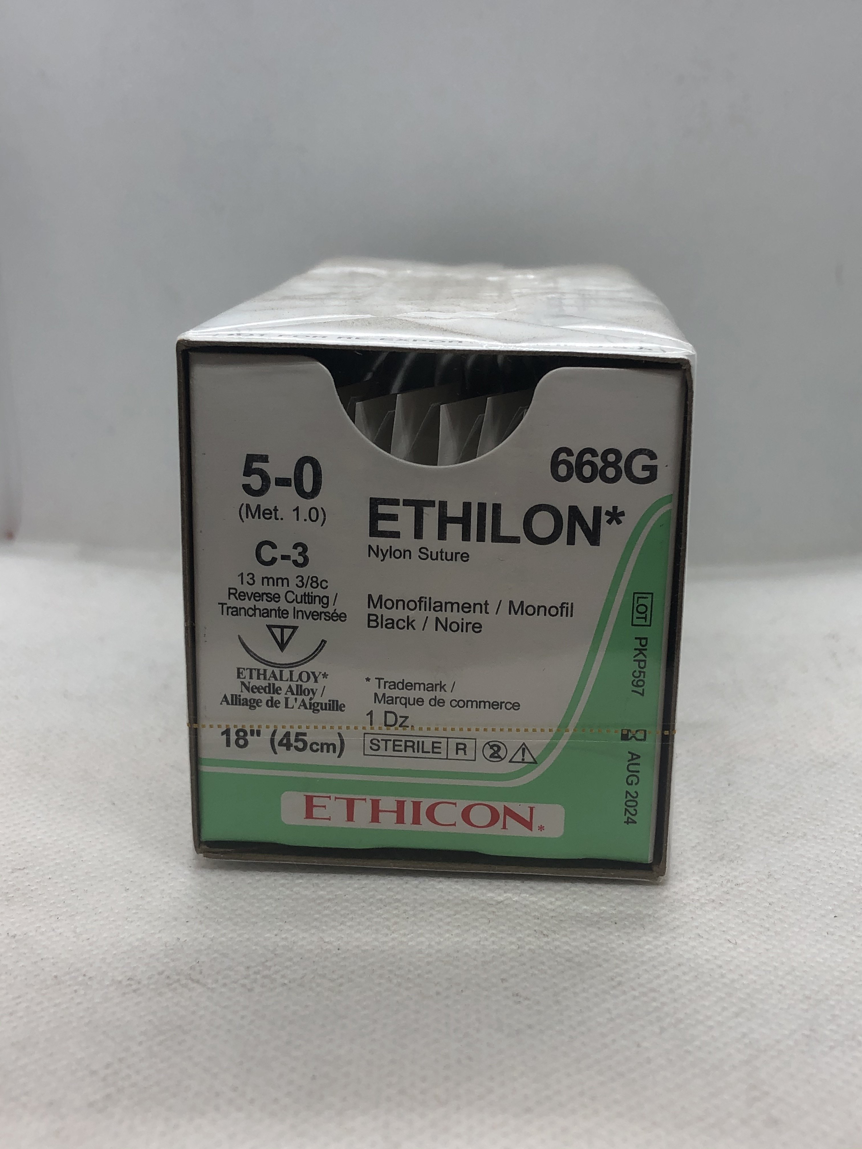 ETHICON ETHILON NYLON SUTURE 5/0 C-3 13MM 3/8C 45CM, 12
