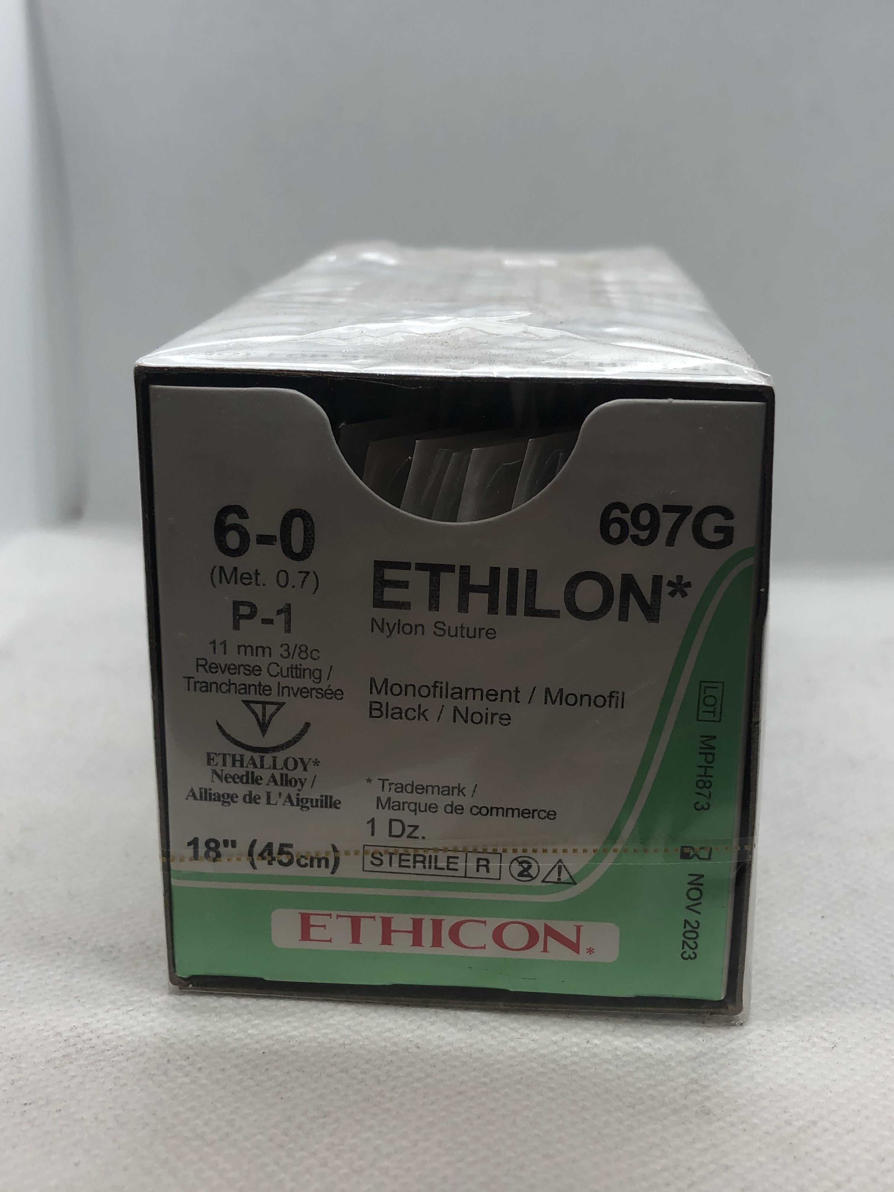 ETHICON ETHILON NYLON SUTURE 6/0 P-1 11MM 3/8C 45CM, 12