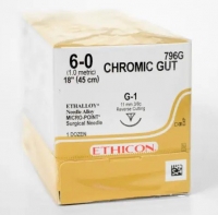 ETHICON CHROMIC GUT SUTURE 6/0 G-1 11MM 3/8C 45CM, 12