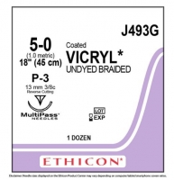 ETHICON VICRYL SUTURE 5/0 P-3 13MM 3/8C 45CM, 12